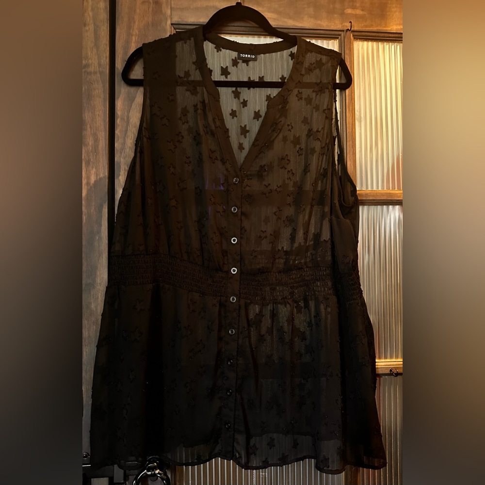 Torrid Black Sheer Star Button-Up Blouse
